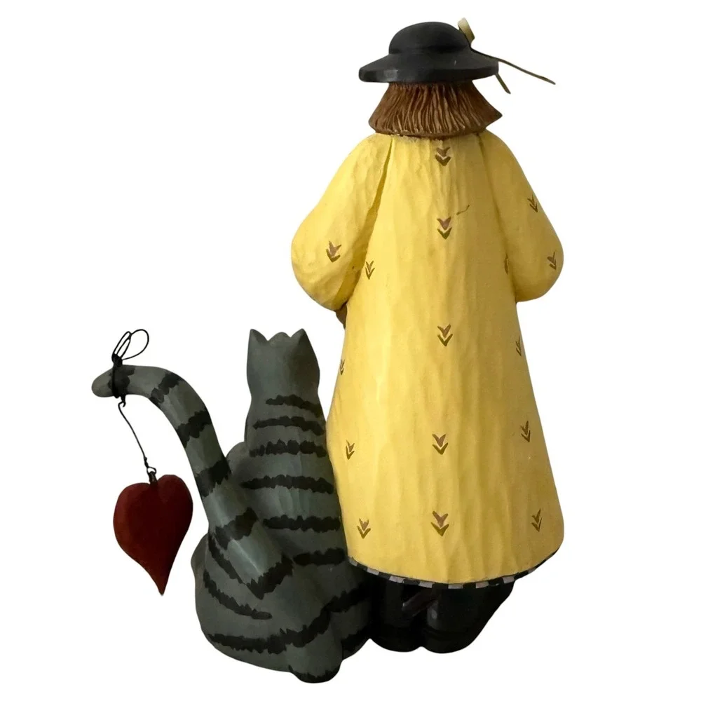 Vtg Williraye Studio Figurine Harvesting Love Yellow Cat Resin Folk Art Mint